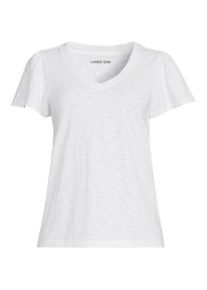 LANDS' END Shirt mit kurzen Flatter&auml;rmeln und V-Ausschnitt, Damen,  Wei&szlig;, Baumwolle, by Lands' End