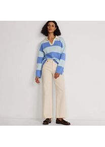 LANDS' END Feinstrick-Polopullover mit Rugbystreifen, Damen,  Blau, Baumwolle, by Lands' End