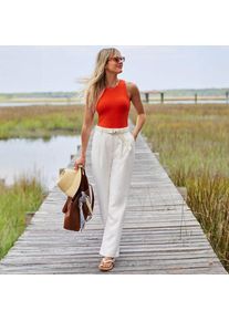 LANDS' END Bundfalten-Hose aus Cr&ecirc;pe mit weitem Bein, Damen,  Wei&szlig;, Polyester-Mischung, by Lands' End