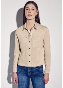 Street One Damen Langarmblusecotton beige, casual, Gr. 42, unifarben, Stoff, 88% Polyester, 12% Elasthan, Blusen, mit Brusttaschen