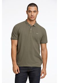 Poloshirt LINDBERGH, Herren, Gr. L, grün (army 223), Single Jersey, Obermaterial: 95% Baumwolle, 5% Elasthan, unifarben, casual, regular fit hüftbedeckend, Rundhals, Kurzarm Bündchen, Shirts, mit Logostickerei