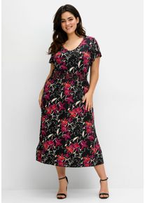 Große Größen Jerseykleid mit Zierbändern im Rücken Gr. 42 schwarz geblümt von sheego für Damen