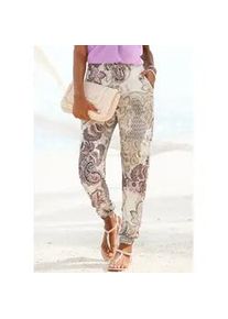 Jerseyhose Lascana, Damen, Gr. 44, N-Gr, bunt (beige, flieder bedruckt), Jersey, Obermaterial: 100% Viskose, bedruckt, casual, figurumspielend lang, Hosen, mit Paisleydruck, Jerseyhose, Gummibund, bequeme Stoffhose