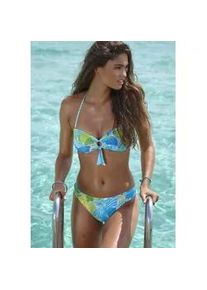 Bandeau-Bikini-Top Sunseeker, Damen, Gr. 36, Cup C/D, blau (blau, gr&uuml;n), Microfaser, Polyamid, bedruckt, Bikini-Oberteile, mit Zierring