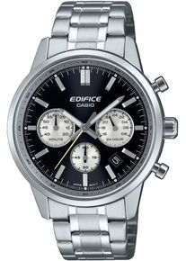 CASIO EDIFICE Herren Chronographschwarz, edelstahlfarben, Armbanduhren, Quarzuhr, Armbanduhr, Herrenuhr, Edelstahlarmband, analog, Tag