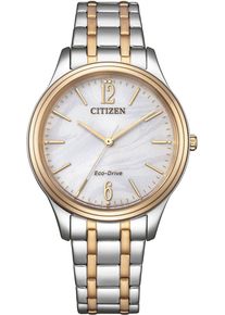 Citizen Damen Solaruhrroségoldfarben, silberfarben, weiß, Armbanduhren, Armbanduhr, Damenuhr, Edelstahlarmband, Batterie-Entladungsanzeige