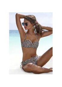 B&uuml;gel-Bandeau-Bikini-Top Lascana "Cleo", Damen, Gr. 38, Cup A, beige (schwarz, creme), Recycling-Polyamid, bedruckt, Bikini-Oberteile, mit geometrischem Druck