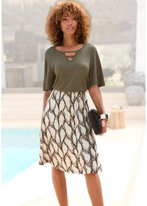 Lascana Jerseykleid mehrfarbig Gr. 34 für Damen. Rundhals und Allover-Druck. Figurumspielend. Nachhaltig.