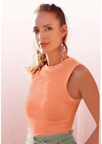 Lascana Ripptanktop peach Gr. 32/34 für Damen. Mit hoch geschlossener Ausschnitt. Figurbetont. Nachhaltig.