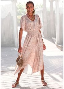Lascana Maxikleid mehrfarbig Gr. 34 für Damen. Tiefer V-Ausschnitt und Allover-Druck. Figurumspielend