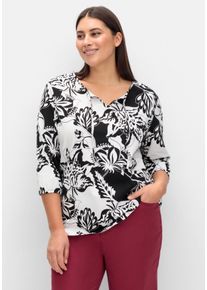 Große Größen 3/4-Arm-Shirt mit kontrastfarbenem Blütenprint Gr. 54 beige gemustert geblümt von sheego für Damen