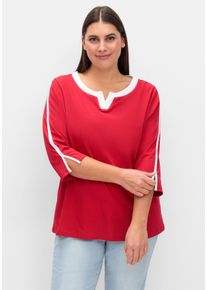 Große Größen 3/4-Arm-Shirt mit Kontrastdetails Gr. 42 rot gestreift von sheego für Damen