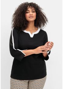 Große Größen 3/4-Arm-Shirt mit Kontrastdetails Gr. 46 schwarz gestreift von sheego für Damen