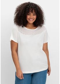 Große Größen Shirt mit Lochstickerei-Einsatz vorn Gr. 56 beige von sheego für Damen