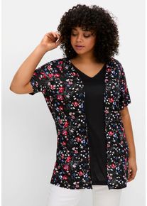 Große Größen Shirt in 2-in-1-Optik, mit Blumendruck Gr. 56/58 schwarz geblümt von sheego für Damen