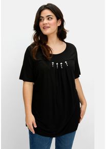 Große Größen Shirt mit Faltendetails und Ziersteinen Gr. 40/42 schwarz von sheego für Damen
