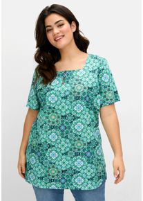 Große Größen Jerseyshirt mit Blumendruck und Karreeausschnitt Gr. 40/42 blau geblümt von sheego für Damen