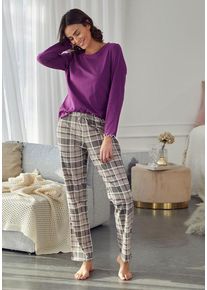 Lascana Pyjama pink Gr. 38 für Damen. Mit Rundhals. Figurumspielend. Nachhaltig.