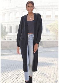 Lascana Longstrickjacke schwarz Gr. 32/34 für Damen. Mit Knöpfe. Figurumspielend