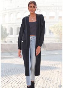 Lascana Longstrickjacke schwarz Gr. 40/42 für Damen. Mit Knöpfe. Figurumspielend
