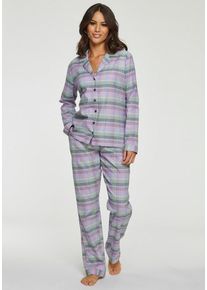 Vivance Dreams Pyjama mehrfarbig Gr. 44 für Damen. V-Ausschnitt und Allover-Druck. Klassisch. Nachhaltig.