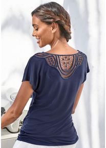 Vivance Kurzarmshirt 'mit Häkelspitze am Rücken' blau Gr. 32/34 für Damen. Rundhals und Spitze. Lässig Geschnitten. Nachhaltig.