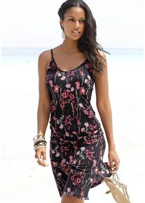 Lascana Strandkleid mehrfarbig Gr. 34 für Damen. V-Ausschnitt und Allover-Druck. Figurumspielend