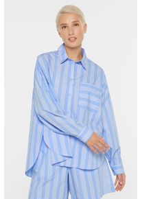 Damen Langarmbluseshirt blau, iconic orange, casual, Gr. S, SENSES.THE LABEL, gestreift, Material: 100% Baumwolle, Blusen, aus Baumwolle
