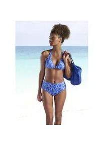 Bikini-Hose ELBSAND "Letra", Damen, Gr. 42, N-Gr, blau, Recycling-Polyamid, bedruckt, Badehosen Bikini-Hose, mit tollem Wording