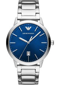 Emporio Armani Herren Quarzuhrblau, edelstahlfarben, Armbanduhren, Armbanduhr, Herrenuhr, Edelstahlarmband, analog, Tag