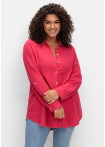 Große Größen Musselin-Bluse mit Hemdkragen und Krempelärmeln Gr. 44 pink von sheego für Damen