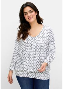 Große Größen Shirt mit 3/4-Fledermausärmeln und V-Ausschnitt Gr. 40/42 beige gemustert von sheego für Damen
