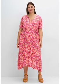 Große Größen Midikleid in Wickeloptik, mit Blümchenprint Gr. 56 pink geblümt von sheego für Damen