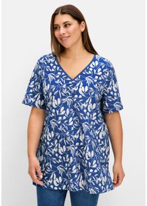 Große Größen Longshirt mit Blumendruck, in leichter A-Linie Gr. 48/50 blau geblümt von sheego für Damen
