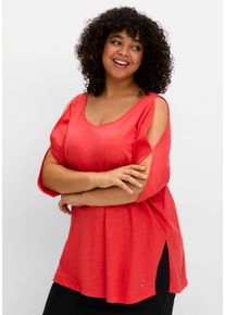 Große Größen Shirt mit geschlitzten Fledermausärmeln Gr. 52/54 rot von sheego für Damen