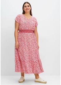 Große Größen Maxikleid mit Smokbund und Grafikprint Gr. 48 rot bedruckt von sheego für Damen