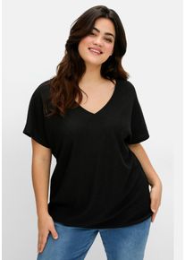 Große Größen Shirt aus Struktur-Jersey, mit Gummizugsaum Gr. 40/42 schwarz von sheego für Damen