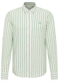 Mustang Herren Langarmhemd "Herren Style Rawlins"grün 12709, casual, Gr. XXL, gestreift, Twill, 55% Leinen, 45% Baumwolle, Hemden