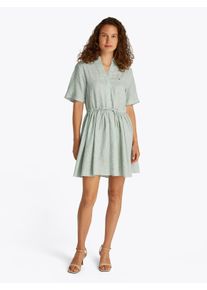 Tommy Hilfiger Damen Hemdblusenkleid "ESS LINEN S/S SHORT DRESS"classic ithaca, fort grün, casual, Gr. 34, gestreift, Web, Obermaterial: 100% Leinen,