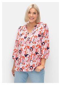 sheego Damen Tunika "Große Größen"tiefblau, pink gemustert, casual, Gr. 54, Obermaterial: 100% Viskose (LENZING ECOVERO), Tuniken, mit Knopfleiste