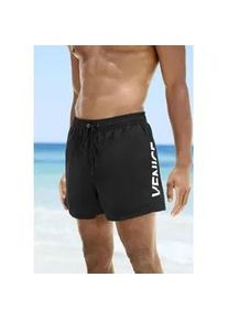 Badeshorts Venice Beach, Herren, Gr. M (50), N-Gr, schwarz, Microfaser, Recycling-Polyester, unifarben mit Farbeinsatz, Badehosen Badeshorts, mit gro&szlig;em Markenschriftzug
