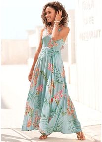 Lascana Maxikleid blau Gr. 34 für Damen. V-Ausschnitt und Allover-Druck. Figurumspielend. Nachhaltig.
