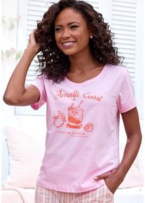 Vivance Dreams Pyjamaoberteil pink Gr. 36/38 für Damen. Rundhals und Print. Basic. Nachhaltig.