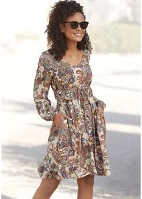 Vivance Druckkleid mehrfarbig Gr. 38 für Damen. V-Ausschnitt und Allover-Druck. Figurumspielend. Nachhaltig.