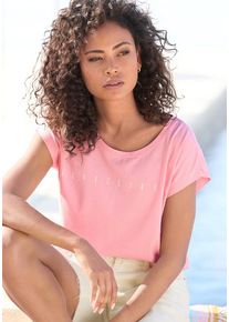 Venice Beach Kurzarmshirt pink Gr. 44/46 für Damen. Rundhals und Druck. Figurumspielend. Nachhaltig.