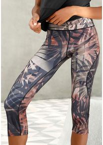 active by Lascana LASCANA ACTIVE Caprileggings 'Tropical' mehrfarbig Gr. XS (32/34) für Damen. Mit Allover-Druck, Logodruck. Figurbetont. Nachhaltig.