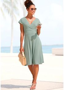 Lascana Midikleid mehrfarbig Gr. 34 für Damen. Mit tiefer V-Ausschnitt. Figurumspielend. Nachhaltig.