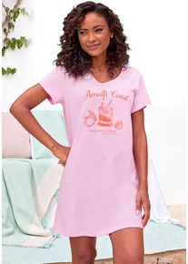 Vivance Dreams Sleepshirt pink Gr. 32/34 für Damen. Rundhals und Print. Loose Fit. Nachhaltig.