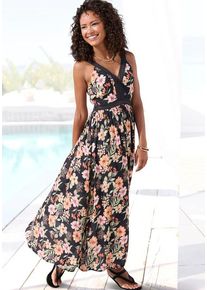 Buffalo Maxikleid schwarz Gr. 34 für Damen. V-Ausschnitt und Spitze. Figurbetont. Nachhaltig.