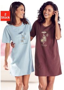 Vivance Dreams Bigshirt blau Gr. 32/34 für Damen. Rundhals und Druck. Loose Fit. Nachhaltig.